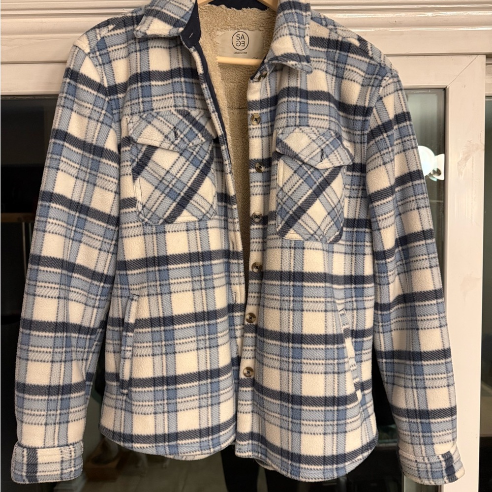 Sage Collective Plaid Plush Shirt Jacket